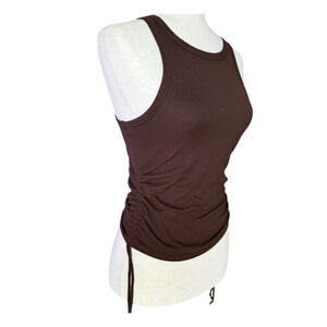 Paperoc Brown Ribbed Tank Top Raunched Sleeveless Racerback Size S